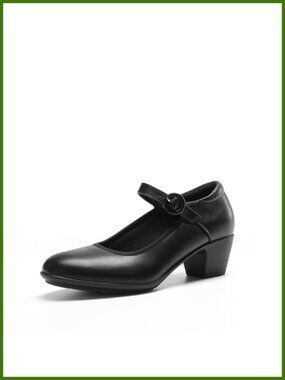 Mary Jane Low Chunky Block Heel Dress Pumps Faux Leather